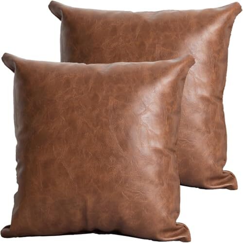 Funda de Almohada de Cuero Artificial 18X18 18" x 18" (Pack de 2) Cuero Sintético Marrón - Imagen 1 de 7