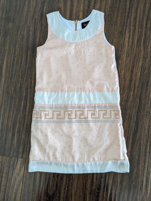 NWOT Size 7 Laundry by Shelly Segal Greek Goddess Coral Peach Gold Silver Dress