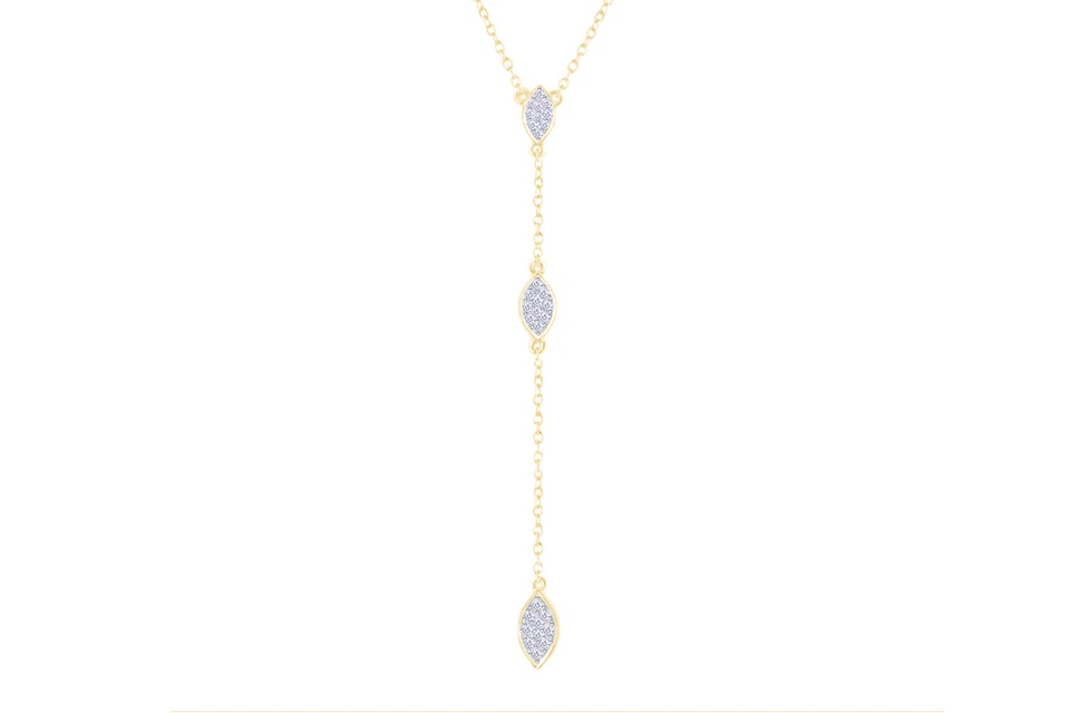 Collar Colgante Largo Lariat Y Gota Diamante Real Redondo 1/9 Ct Plata de Ley Foto 2 de 3