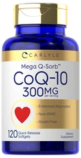 CoQ10 300mg | 120 Softgels | with Black Pepper Extract | Non-GMO | by Carlyle 