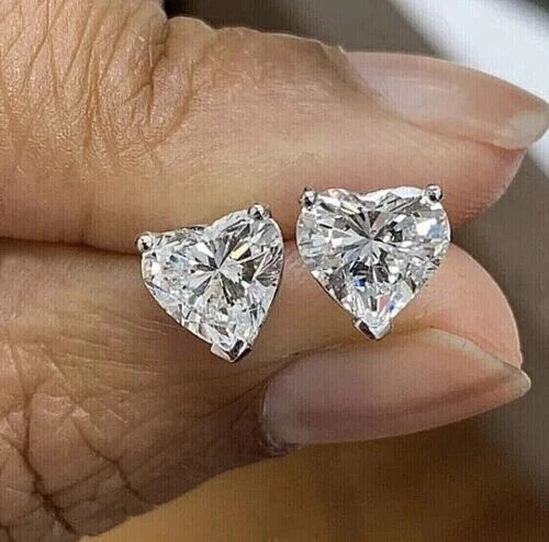 2.50 CTW VVS1 Heart Cut Moissanite Push Back Stud Earrings in 14K White Gold