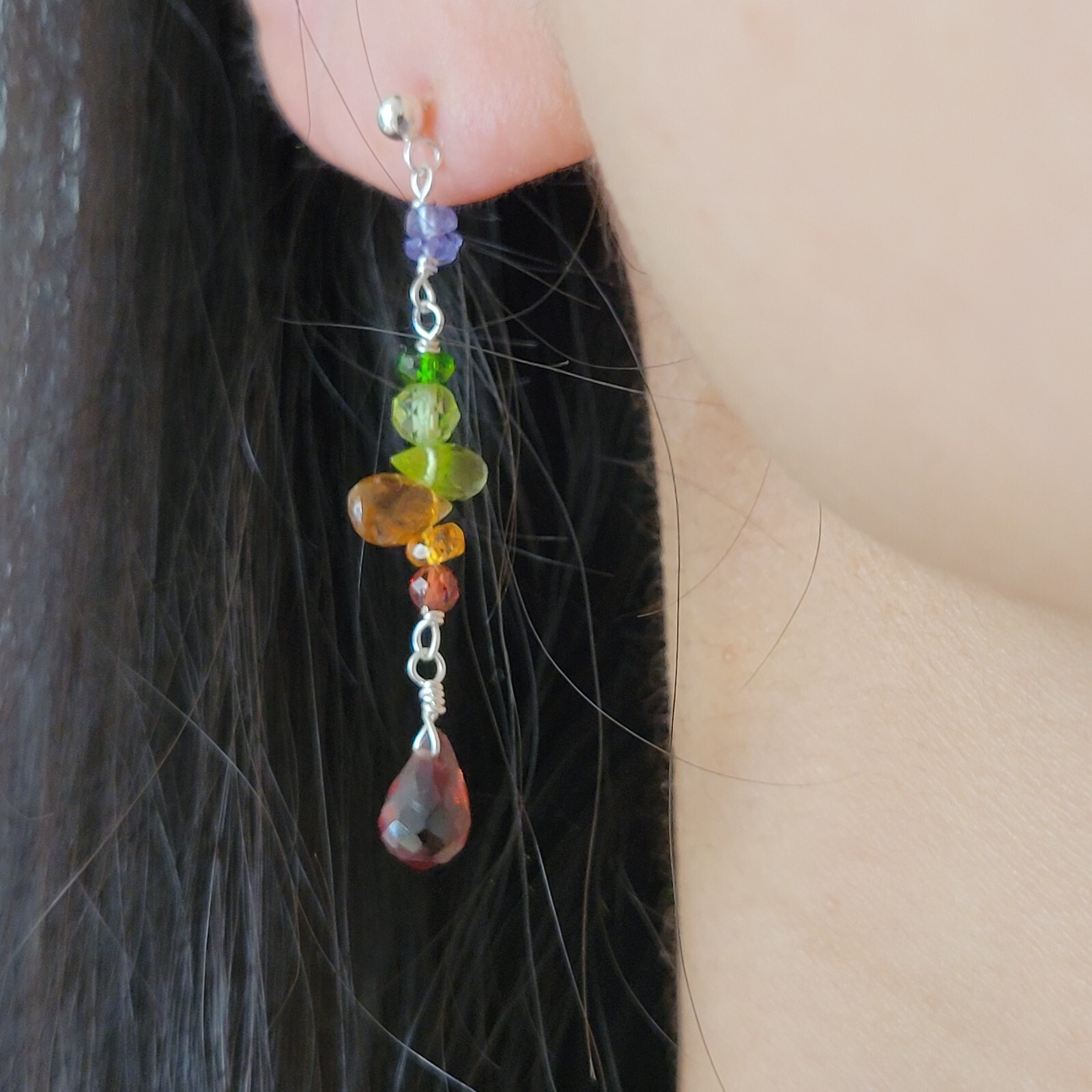 Boucles d'oreilles argent pierre précieuse grenat tourmaline tanzanite péridot femme