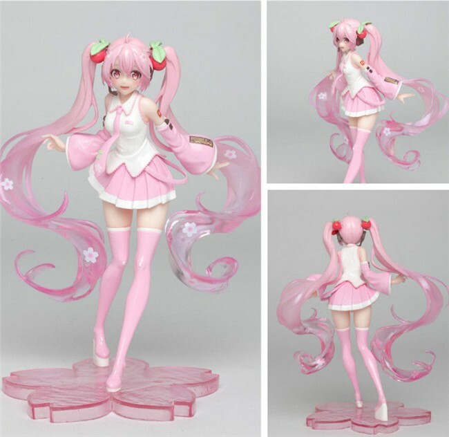 Figurine Miku Cherry Maid Dress 18 Cm - Statue Anime Rose Collection Décoration Bureau Ou Cadeau Fan