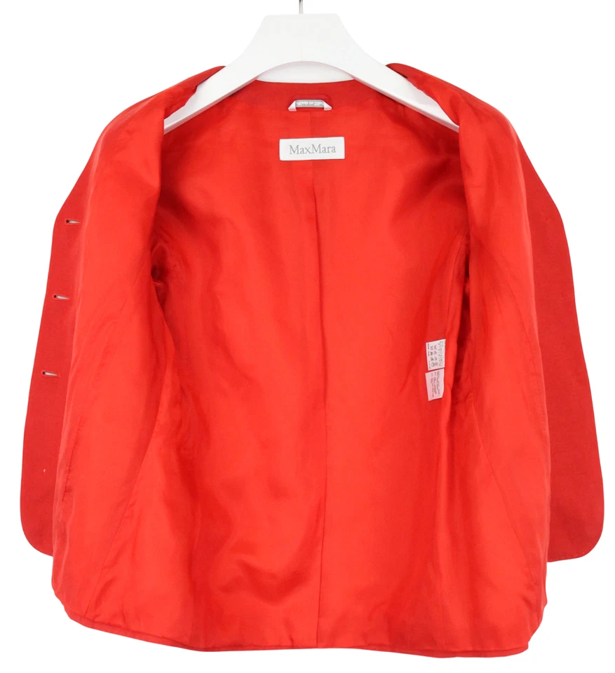 MAXMARA Blazer Women's USA 10 Red Button Up V-Neck 3/4 Sleeve Linen Silk Blend - Image 4 of 4