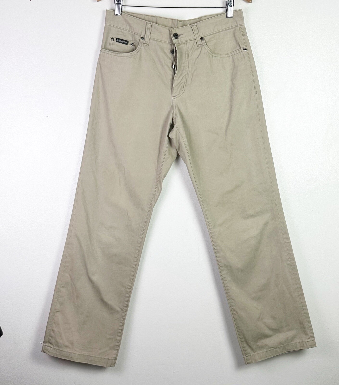 Jeans in cotone Yves Saint Laurent taglia 32 gamba dritta cachi