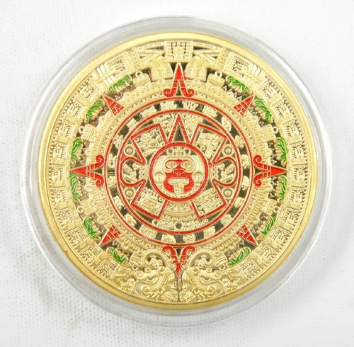 Mayan Aztec Calendar Stone Medallion, Clear Plastic Case