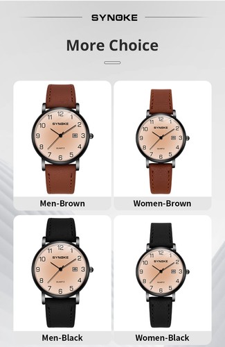 Couples Mens Women Simple Leather Strap Quartz Dress Wrist Watch - Picture 19 of 25