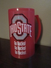 THE OHIO STATE UNIVERSITY RED PLASTIC FREEZER MUG OSU LOGO AND  GO BUCKS! 16OZ