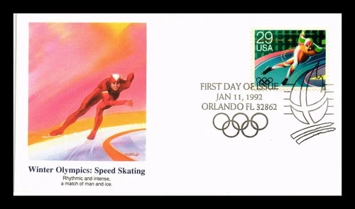 DR JIM STAMPS US COVER WINTER OLYMPICS SPEED SKATING FIRST DAY ISSUE FLEETWOOD
