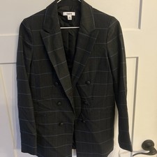 NWT Bar III Women's Windowpane Double-Breasted Blazer XL Gray Blue Extra Button
