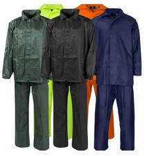 Adults Rain Coat Suit Overall Jacket & Trousers Waterproof Set Mens PVC Ladies