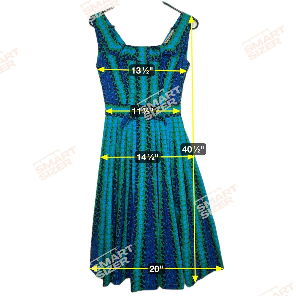 Vestido Midi Feminino Neiman Marcus Boho Sem Mangas Vintage Floral Laço Azul Verde - Imagem 2 de 4