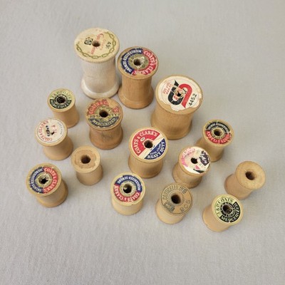 Vintage Wooden Spools 15 Various Sizes 1 Large 2 Medium 12 Small