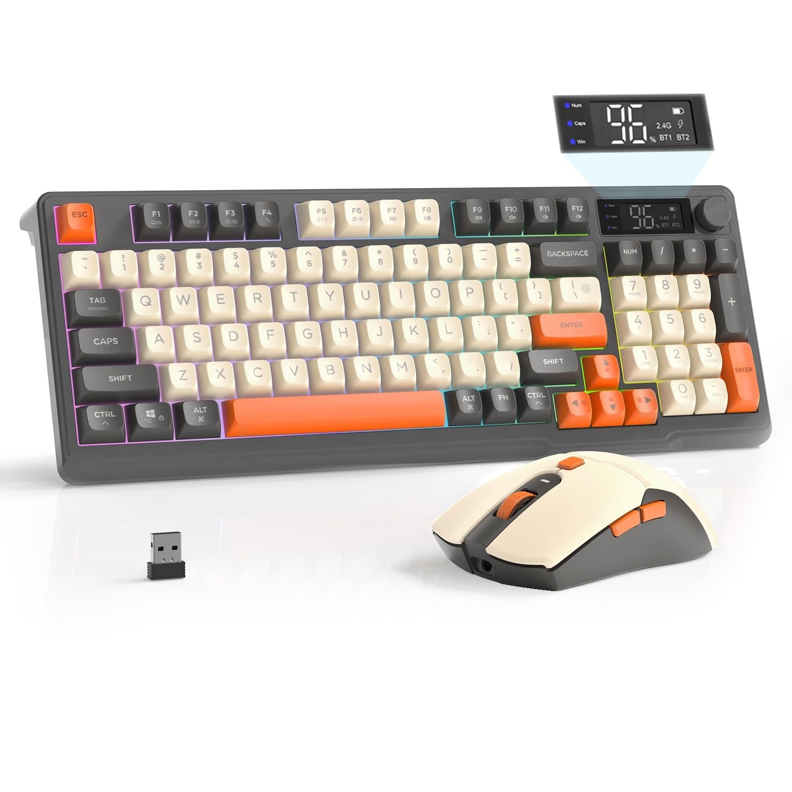 T96 Smart Display Wireless Gaming Keyboard and Mouse Comb, 94Key LE... Fast Ship