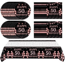 41Pcs 50th Birthday Decorations for Women, Vintage 50 Birthday Black and Rose...