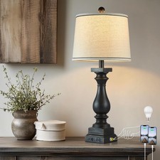 28" Tall Farmhouse Table Lamps with USB C+A Ports and AC Outlet, 3 Way Touch ...
