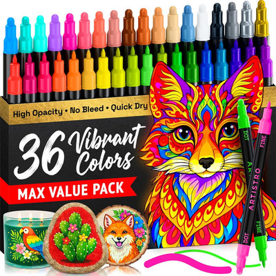 Marcadores acrilicos doble punta pack de 36 pintura en tela madera vidrio arte