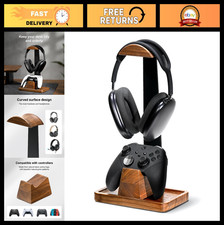 Wooden Headset Stand with Controller Holder, Gaming Accessories for Desk Storage