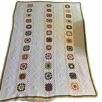 Lge Vtg Stunning Soft Handmade Crochet Afghan Blanket W Diamonds Granny Squares