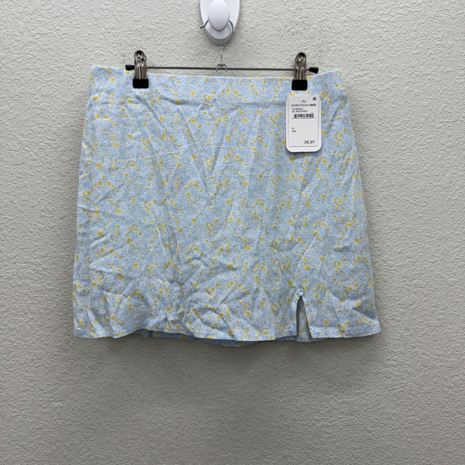 Elodie Blue Yellow Floral Lightweight Back Zip Mini Skirt Womens size Medium NEW