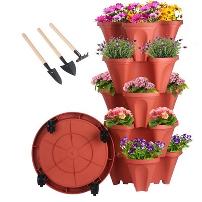 GameXcel Vertical Planter 5 Tier Stackable Planters Garden 5 1 Pack, Red 