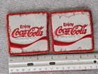 2 Vintage 1970s Coca Cola Cloth Patches, White with Red Letters Embroidered 3x3"
