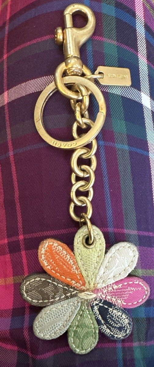 Coach VINTAGE Signature Leather Cloth Flower Daisy Charm FOB