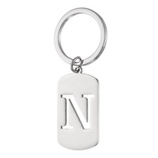Initial Letter Key Chain, A-Z KeyChain Pendant Key Ring, Silver Letter N