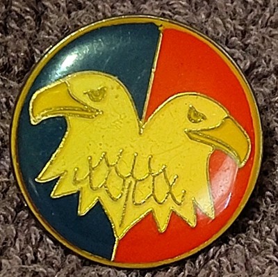 Vintage Double Eagle Head Blue & Red Cloisonne Collectible Pin USA Military 1''