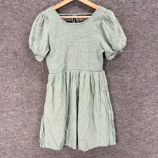 American Eagle Sundress Women M Medium Green Polka Dot Short Cotton Short Sleeve