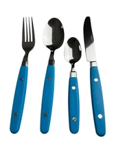 Annova NEW Set Of 24 Stainless Steel Silverware Blue Handles Modern (open box)