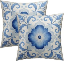 Elegant Blue Floral Throw Pillow Covers Luxury Blue Botanical Square Pillowcases