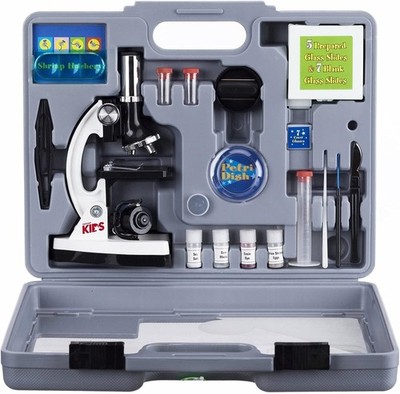 Beginner   Kit with Metal Body Microscope, Plastic Slides, LED Light and Carryin
