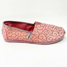 Toms Classics Pink Swirl Pattern Youth Slip On Casual Canvas Flat Shoes