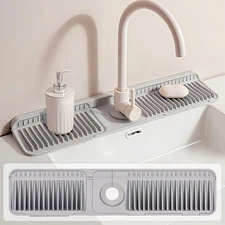 23.6 inch Silicone Faucet Mat for Kitchen Sink - 6° Slope & Fasten Button Desig