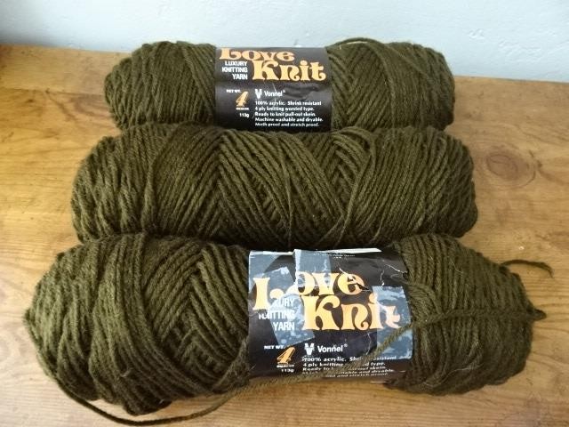 Lot 3 Vtg skeins LOVE KNIT 4 Ply worsted weight yarn-100% acrylic-Sepia Brown