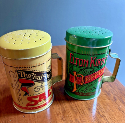 Vintage Percival Duff s Salt & Elton Kirby s Pepper Tins  Salt & Pepper Shakers