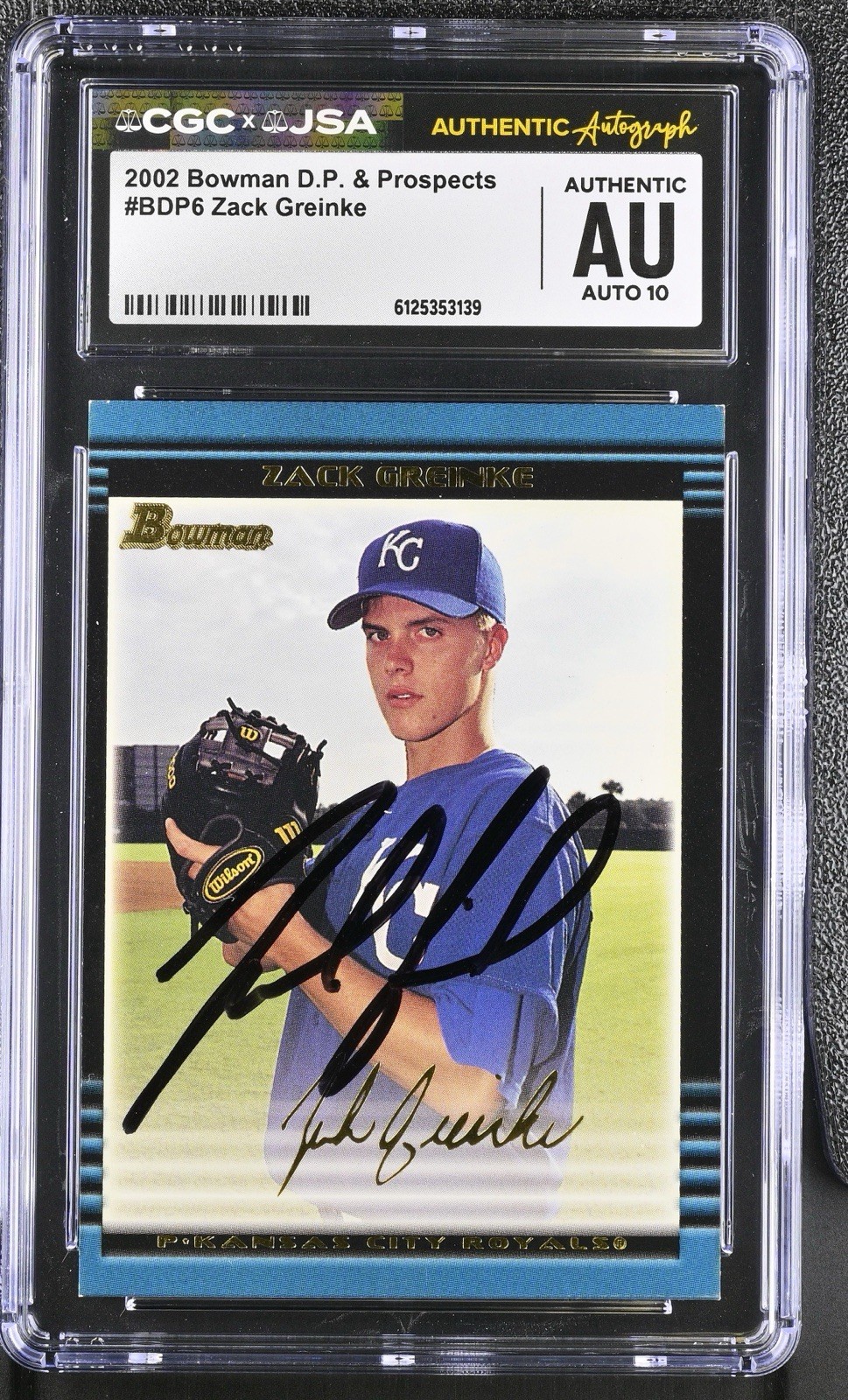 ZACK GREINKE RC SIGNED 2002 BOWMAN DRAFT PROSPECTS GOLD BDP6 CGC JSA AUTO 10 CK