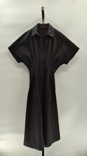 Quince Stretch Twill Pleated Midi Shirt Dress TRUE Black Basic Sleeved XS