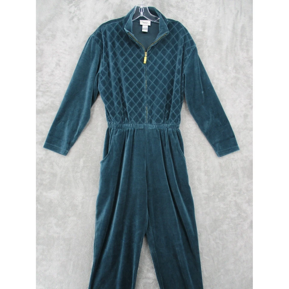 复古连身裤女式小号天鹅绒丝绒复古绗缝口袋运动休闲拉链 — 第 4/4 张图片