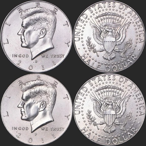 2011 P and D Kennedy Half Dollars NIFC CN-Clad BU from Bank rolls 2 coins