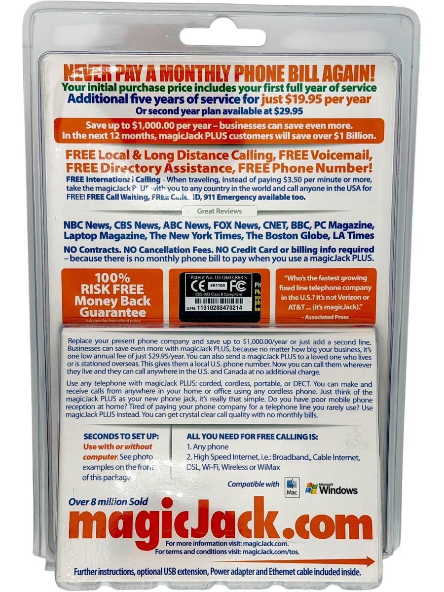 magicJack Plus Free Local Long Distance Calling USB Telephone