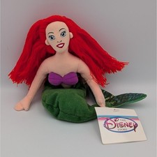 Disney Store Ariel The Little Mermaid Bean Bag Plush Red Yarn Hair NWT