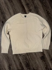 Vtg J. Crew Handknit Lamb's Wool Cable Knit Cream Sweater Men's Large Fisherman