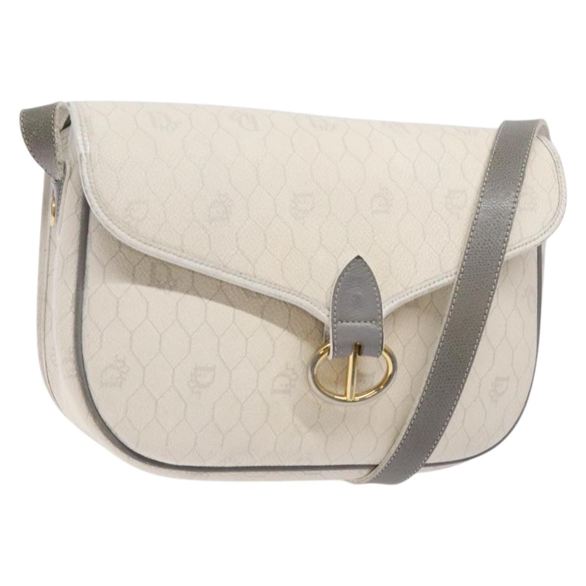 Christian Dior Honeycomb Canvas Shoulder Bag PVC White Gold Auth 136076