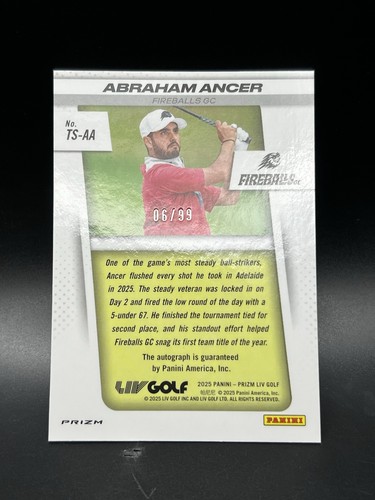 2025 Prizm LIV GOLF Abraham Ancer Auto Blue Prizm 06/99 Autograph - Picture 2 of 2