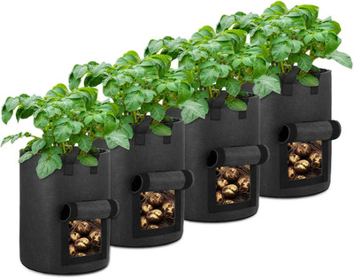 4-Pack 10 Gallon Potato Grow Bags with Flap Window, Heavy Duty Aeration Fabric P