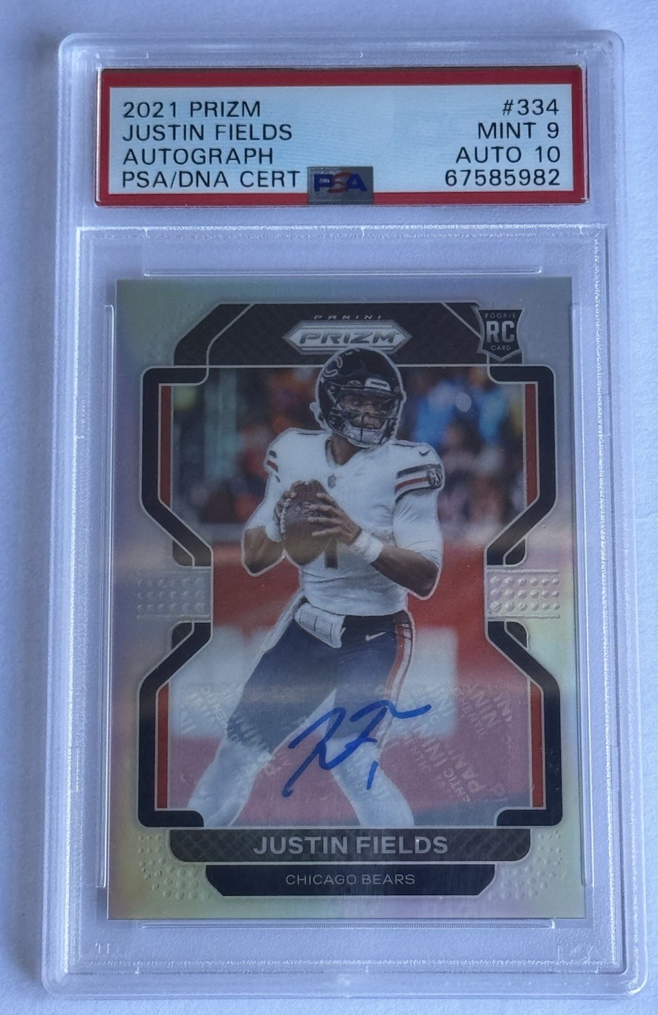 2021 Panini Prizm Rookie Justin Fields #334 Silver Prizm Autograph PSA 9 Auto 10