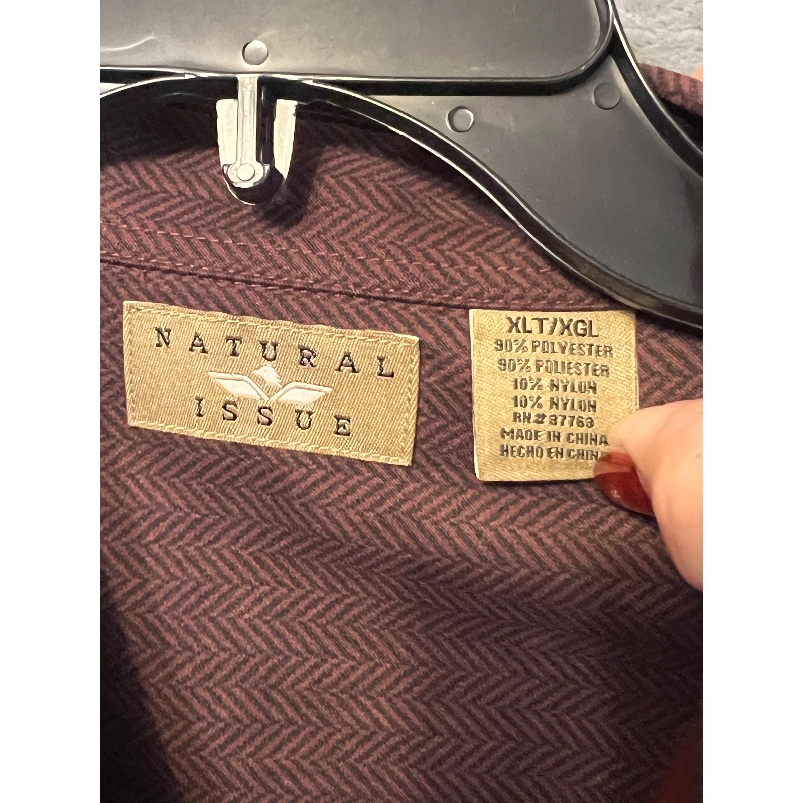 Natural Issue Brown Herringbone Button Front Shir… - image 3