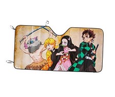 Demon Slayer Characters Accordion Sunshade for Windshield  Foldable Sun Visor